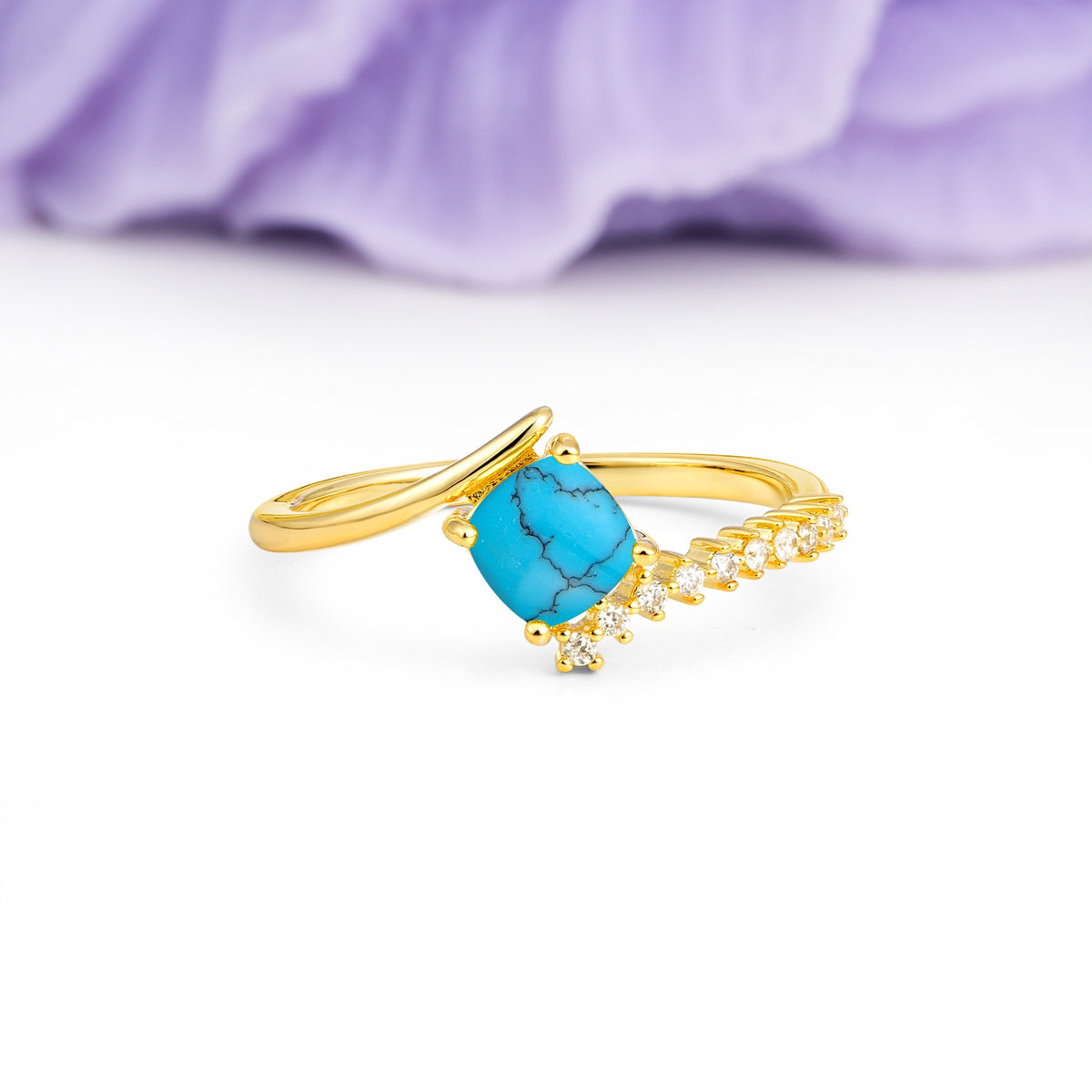 Classic Twisted 4-Prong Princess Cut Turquoise Engagement Ring - Additional view