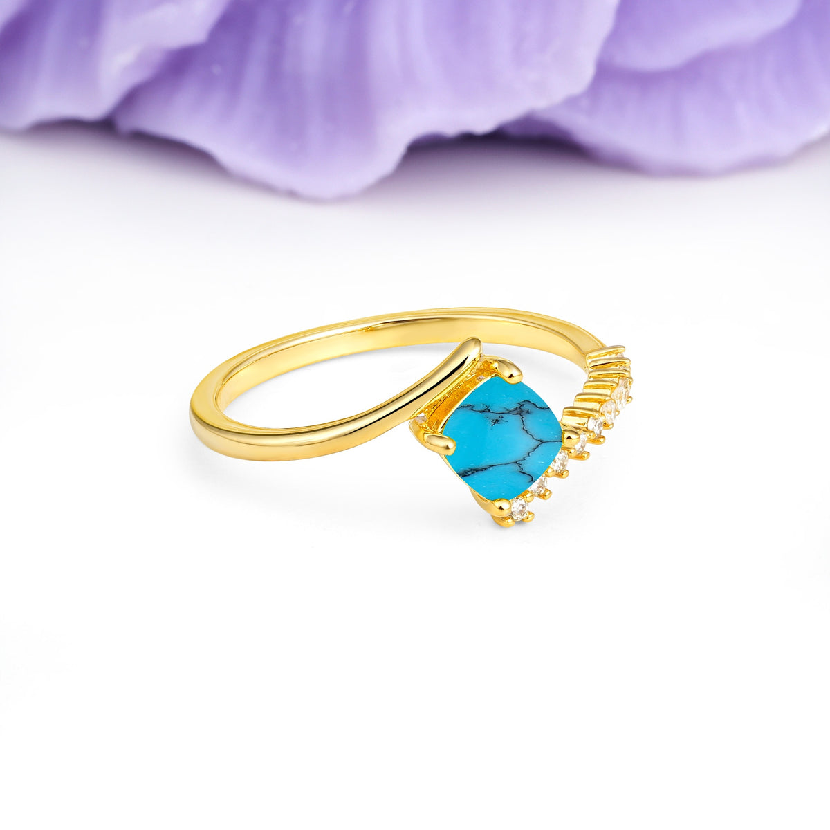 Classic Twisted 4-Prong Princess Cut Turquoise Engagement Ring - Additional view