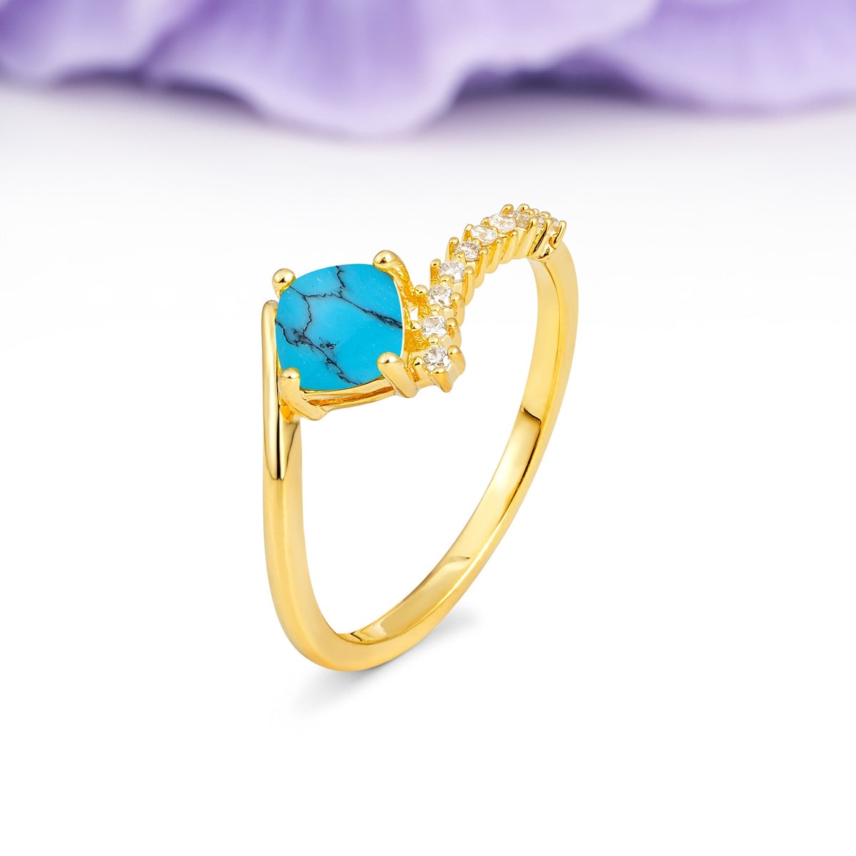 Classic Twisted 4-Prong Princess Cut Turquoise Engagement Ring - Additional view
