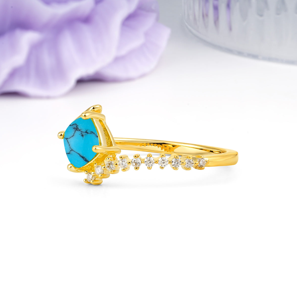 Classic Twisted 4-Prong Princess Cut Turquoise Engagement Ring - Additional view