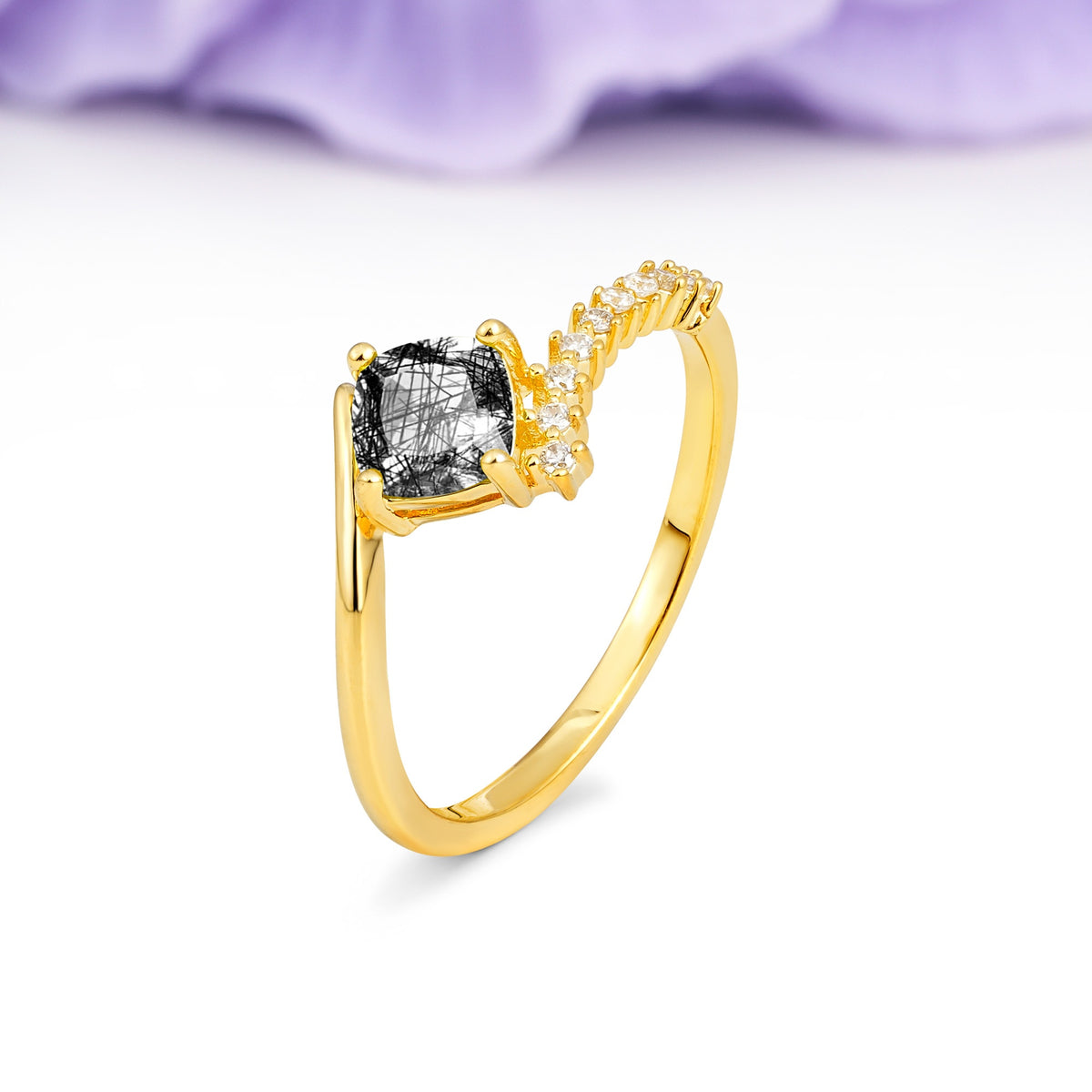 Classic Twisted 4-Prong Princess Cut Black Rutilated Quartz Engagement Ring - Additional view