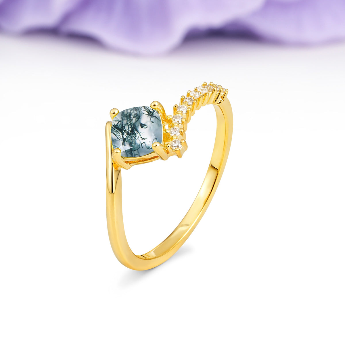 Classic Twisted 4-Prong Princess Cut Moss Agate Engagement Ring - Additional view