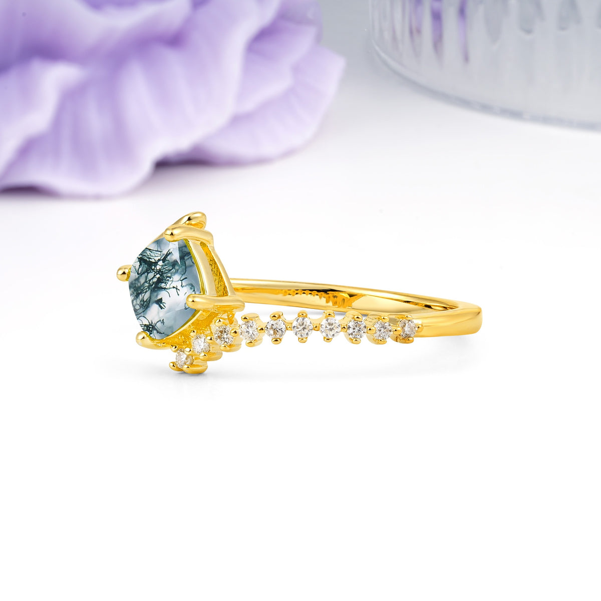 Classic Twisted 4-Prong Princess Cut Moss Agate Engagement Ring - Additional view