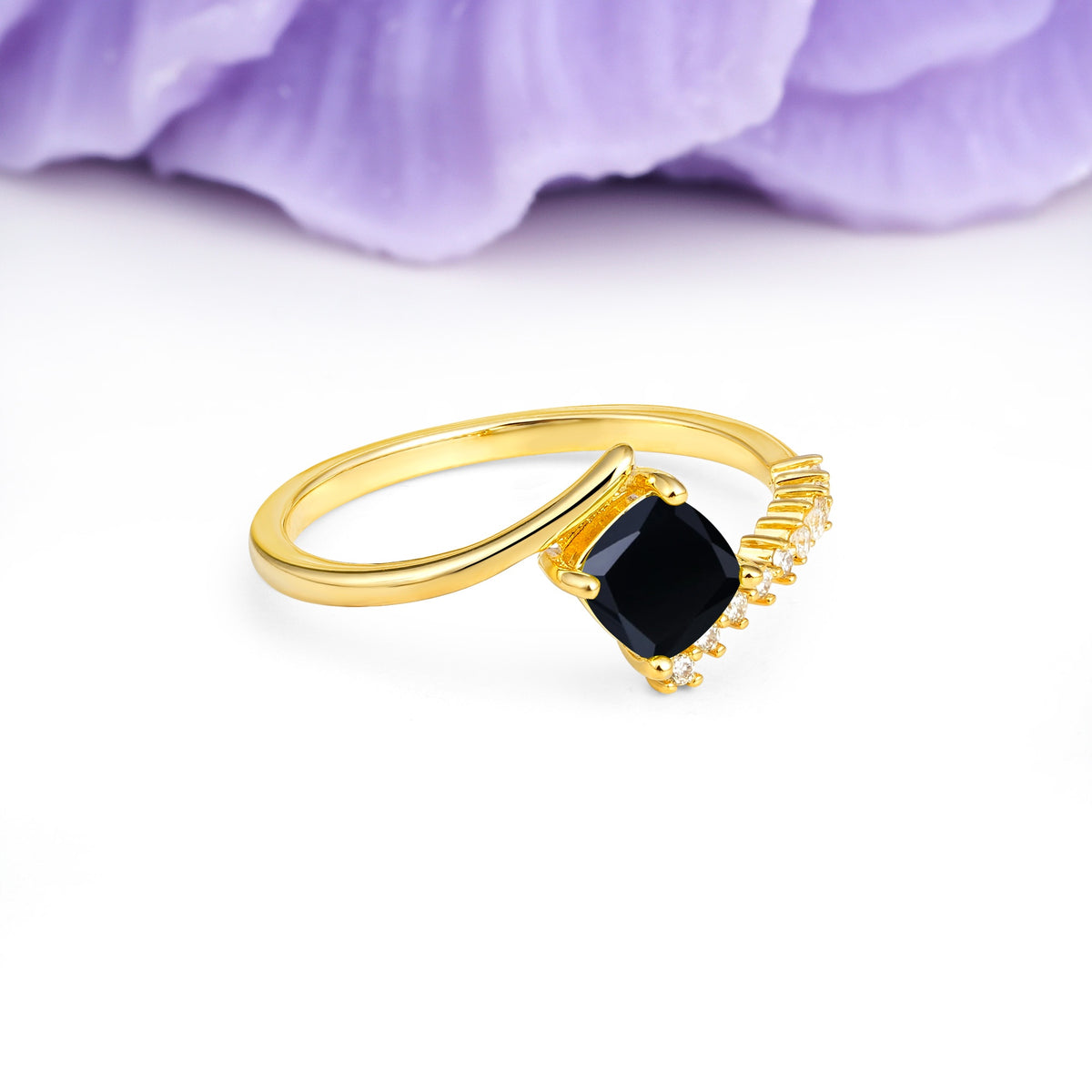 Classic Twisted 4-Prong Princess Cut Black Onyx Engagement Ring - Additional view