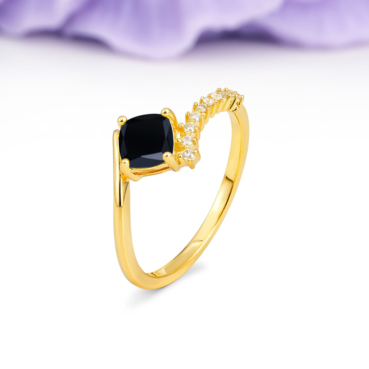 Classic Twisted 4-Prong Princess Cut Black Onyx Engagement Ring - Additional view
