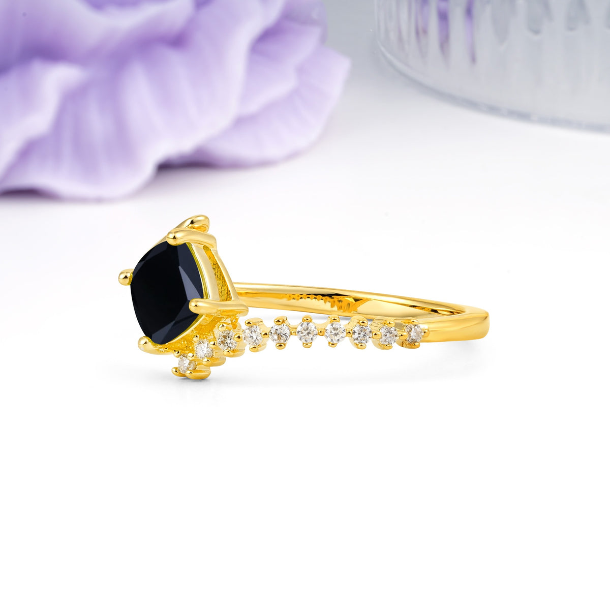 Classic Twisted 4-Prong Princess Cut Black Onyx Engagement Ring - Additional view