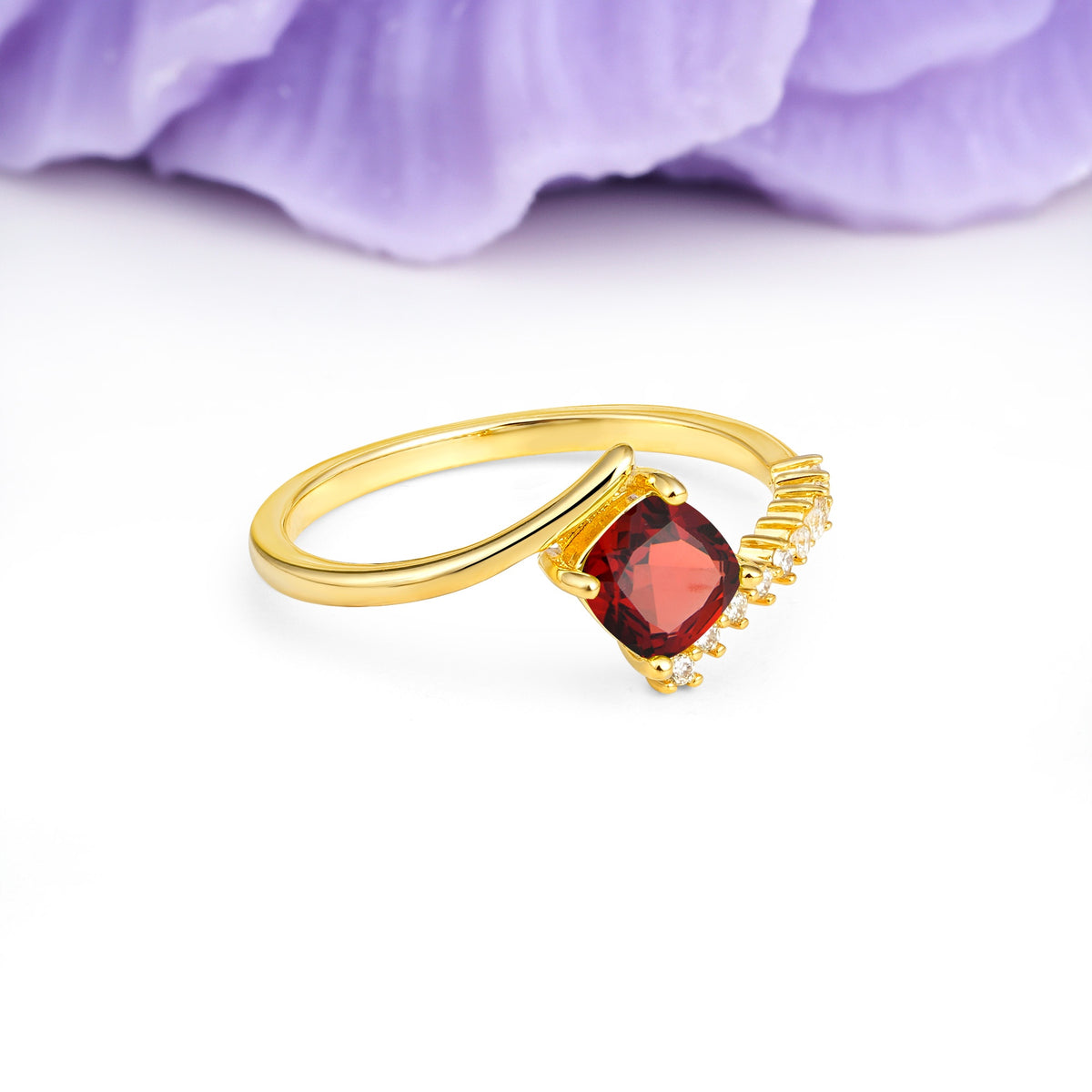 Classic Twisted 4-Prong Princess Cut Garnet Engagement Ring - Additional view