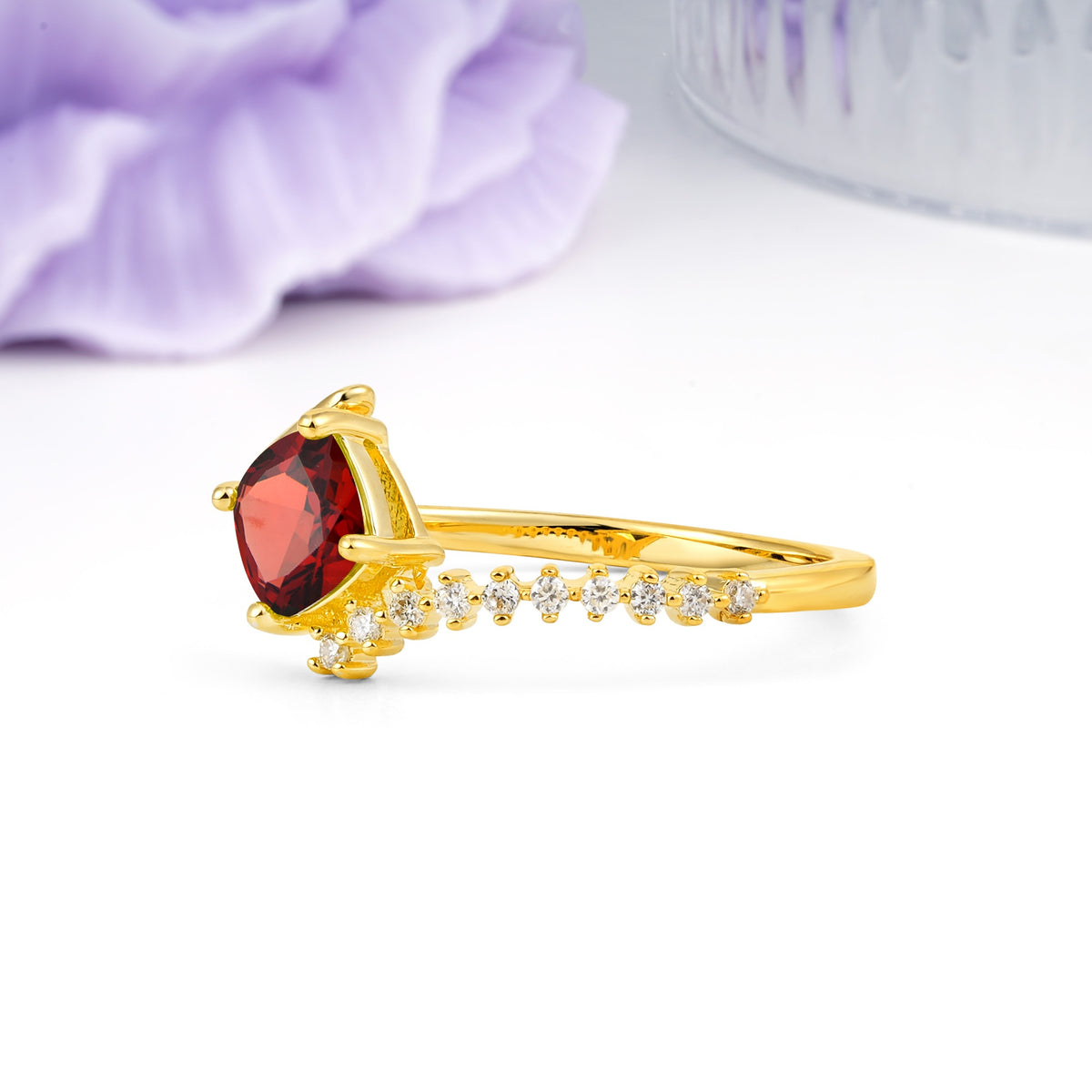 Classic Twisted 4-Prong Princess Cut Garnet Engagement Ring - Additional view