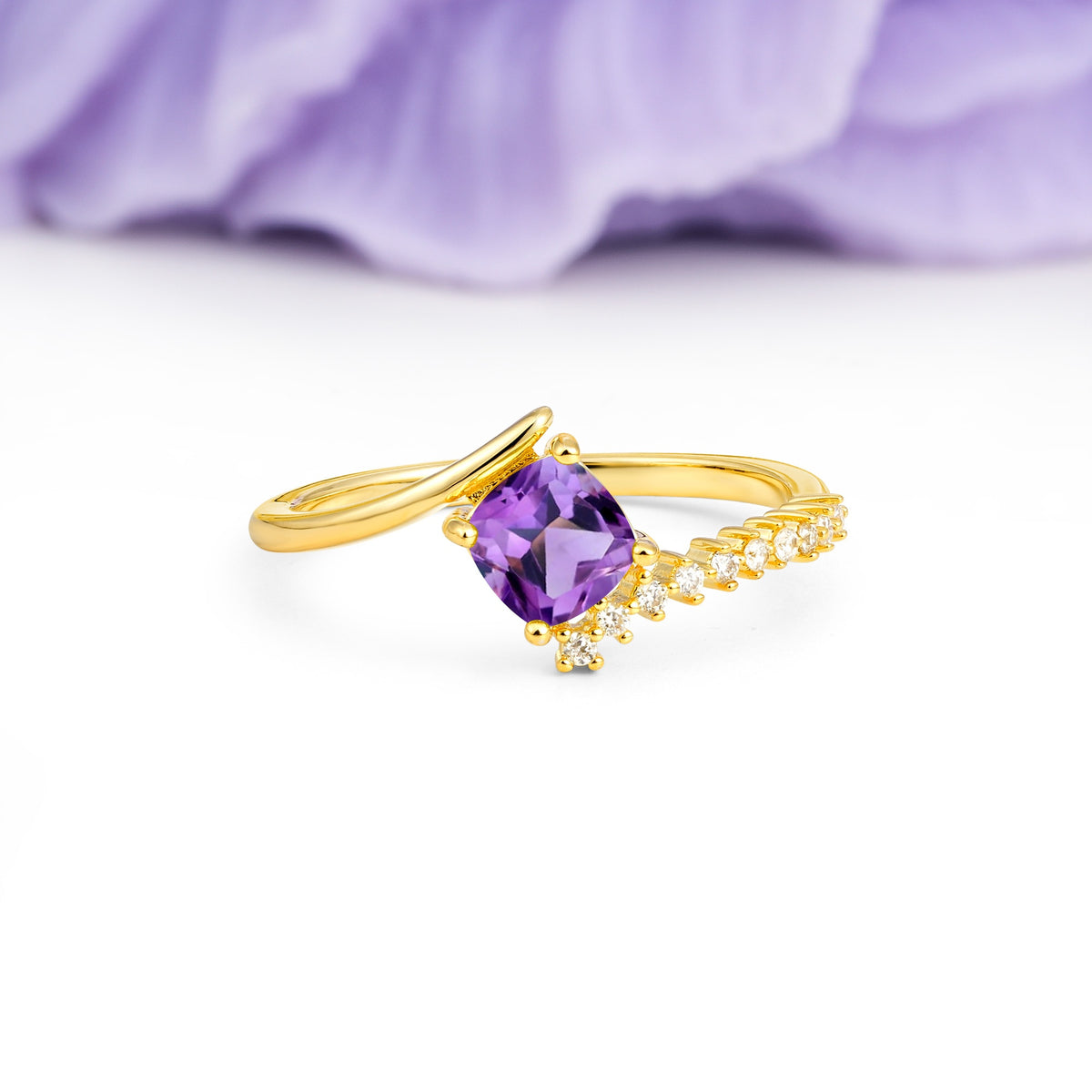 Classic Twisted 4-Prong Princess Cut Amethyst Engagement Ring - Additional view