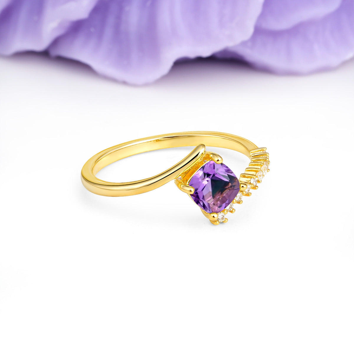 Classic Twisted 4-Prong Princess Cut Amethyst Engagement Ring - Additional view