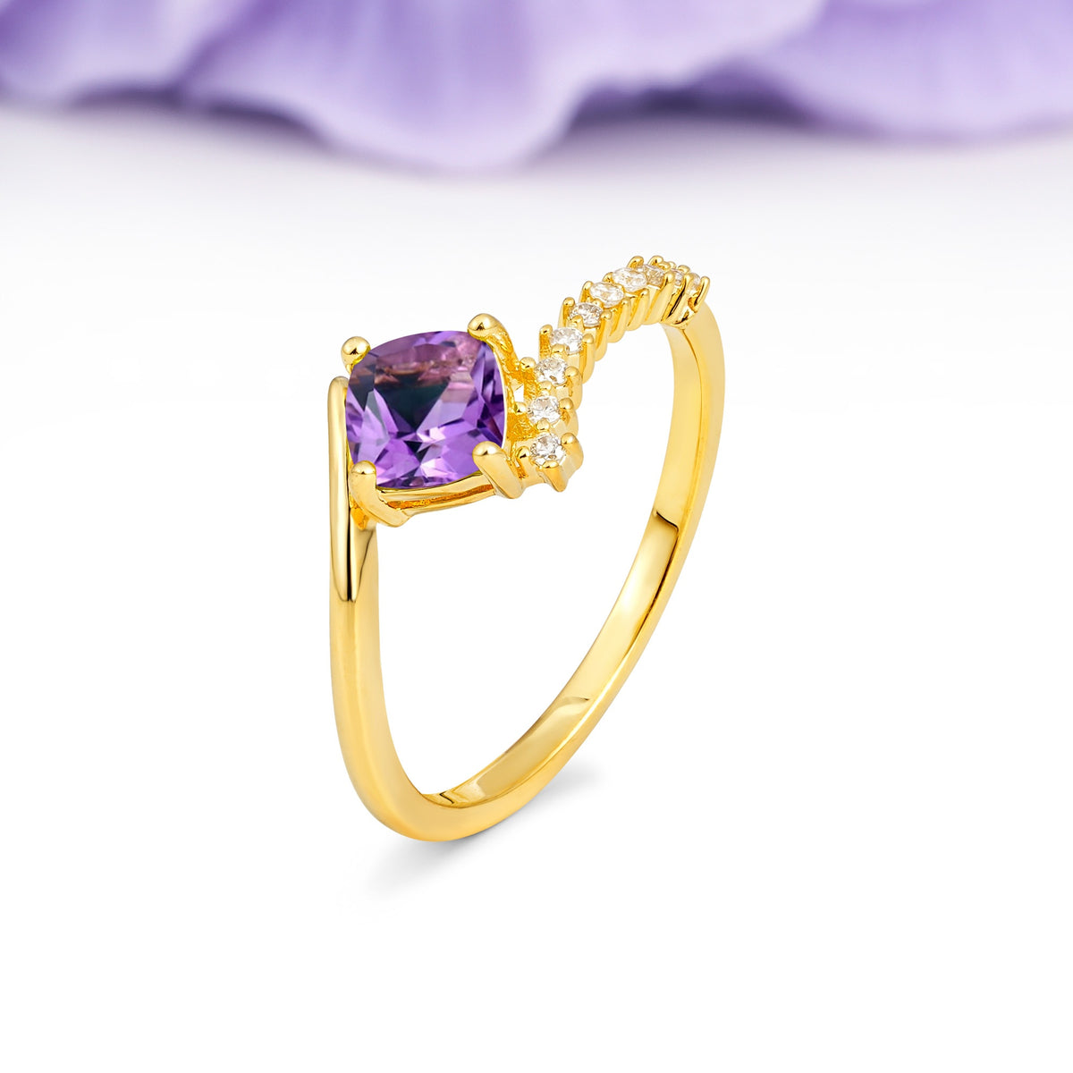 Classic Twisted 4-Prong Princess Cut Amethyst Engagement Ring - Additional view