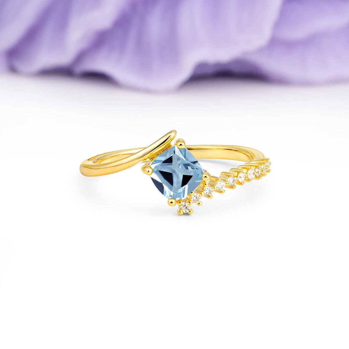 Classic Twisted 4-Prong Princess Cut Aquamarine Engagement Ring - Additional view