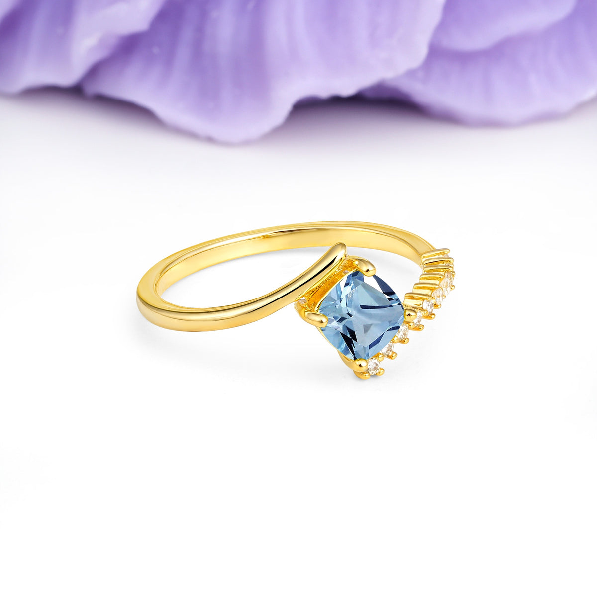 Classic Twisted 4-Prong Princess Cut Aquamarine Engagement Ring - Additional view