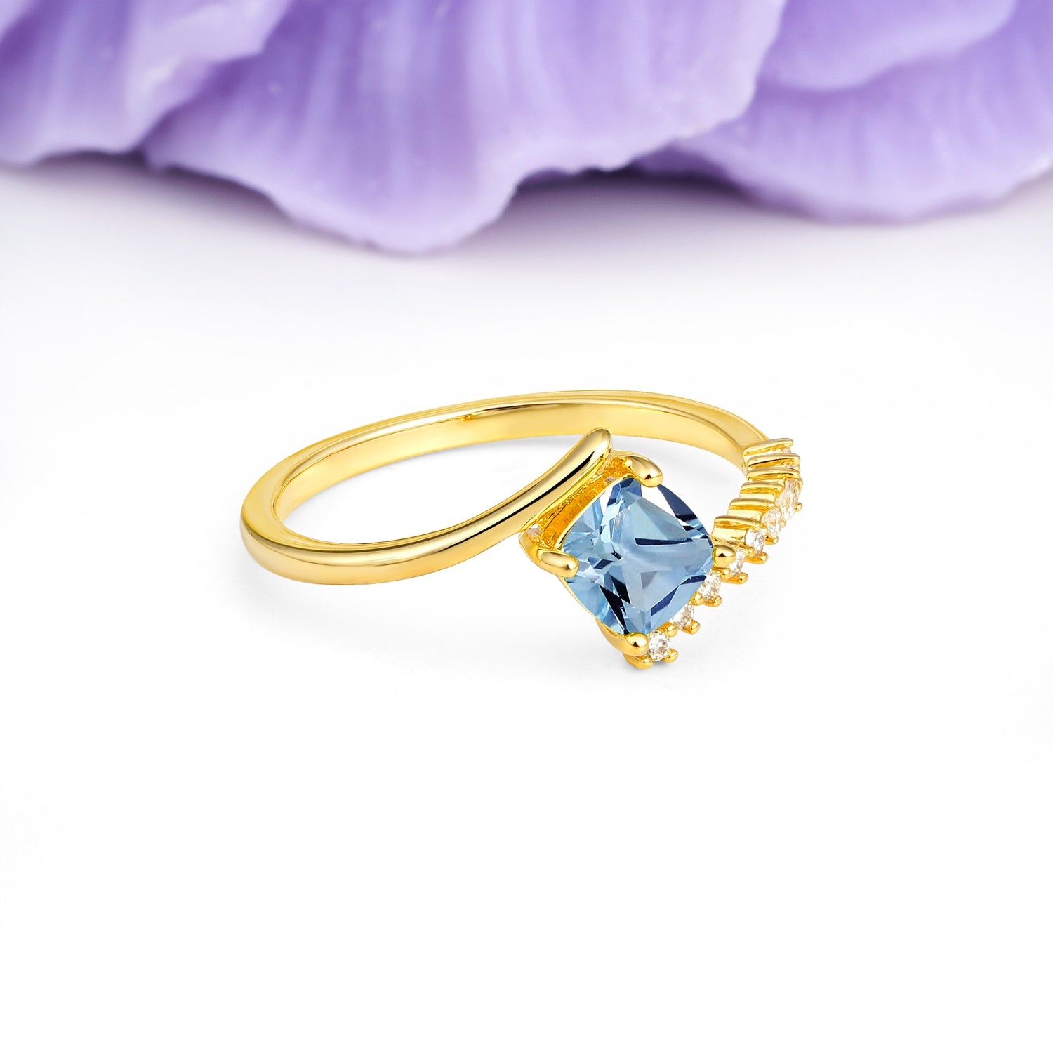 Classic Twisted 4-Prong Princess Cut Aquamarine Engagement Ring - Additional view