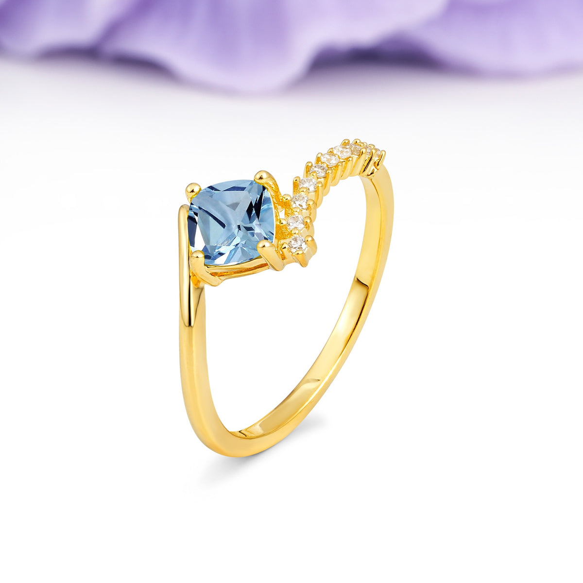 Classic Twisted 4-Prong Princess Cut Aquamarine Engagement Ring - Additional view