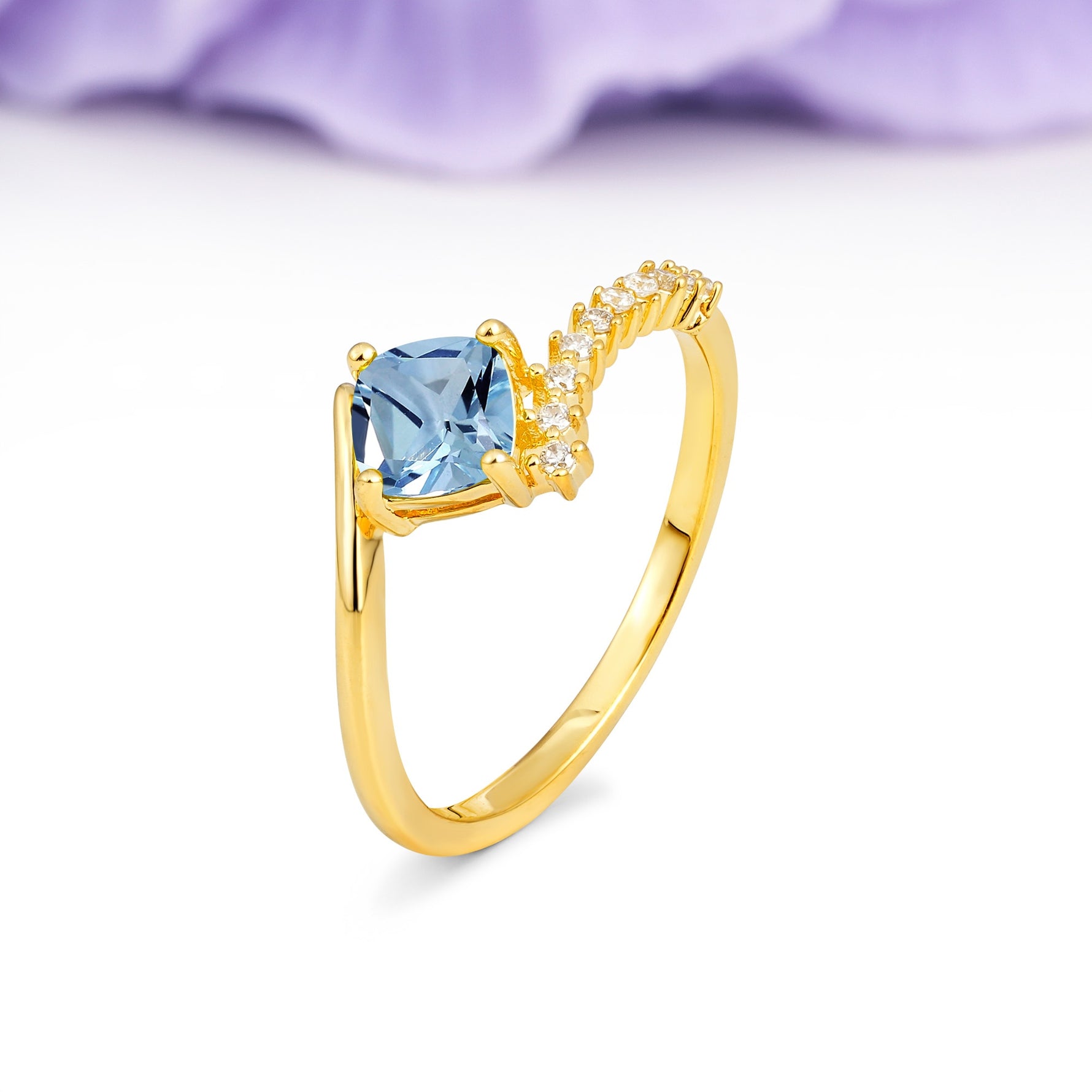 Classic Twisted 4-Prong Princess Cut Aquamarine Engagement Ring - Additional view