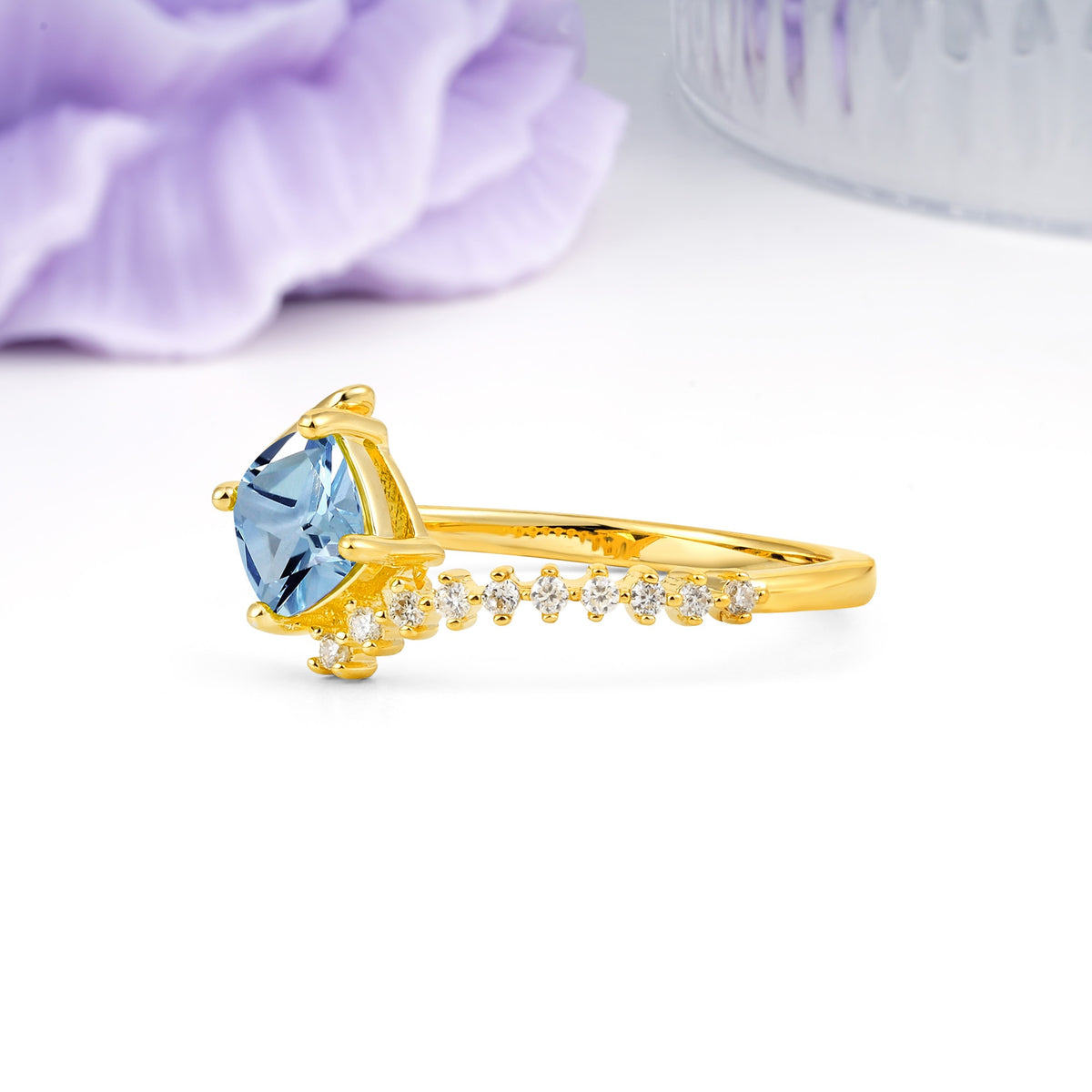 Classic Twisted 4-Prong Princess Cut Aquamarine Engagement Ring - Additional view