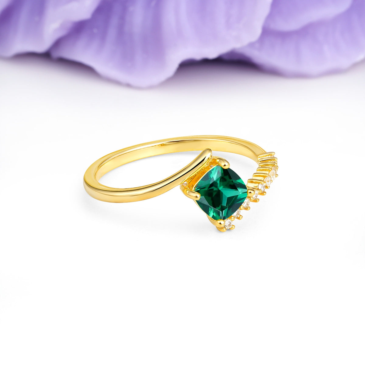Classic Twisted 4-Prong Princess Cut Emerald Engagement Ring - Additional view