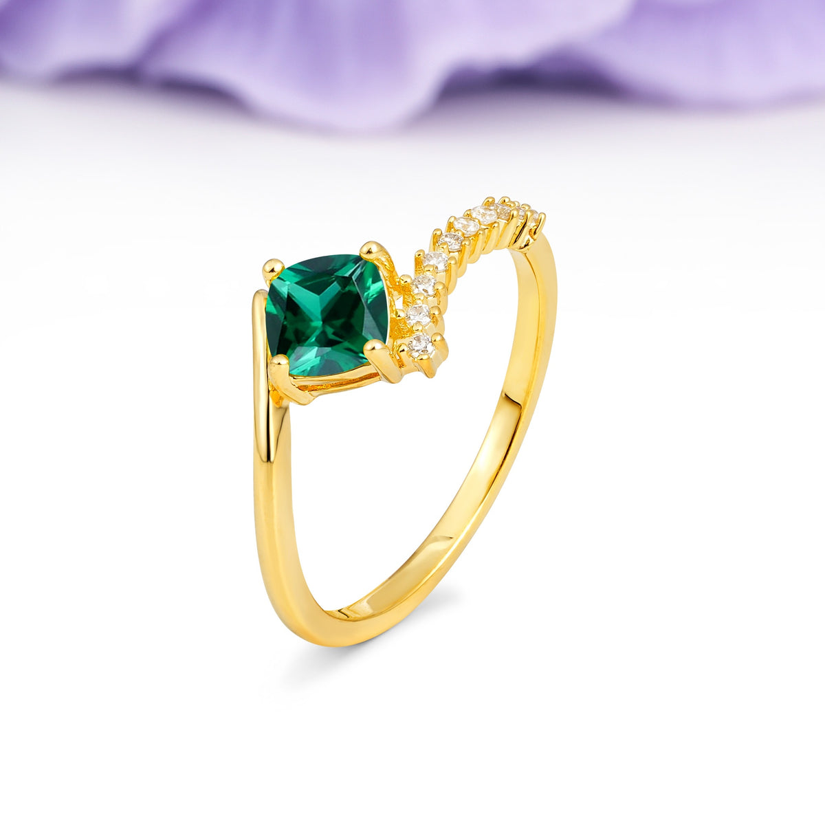 Classic Twisted 4-Prong Princess Cut Emerald Engagement Ring - Additional view