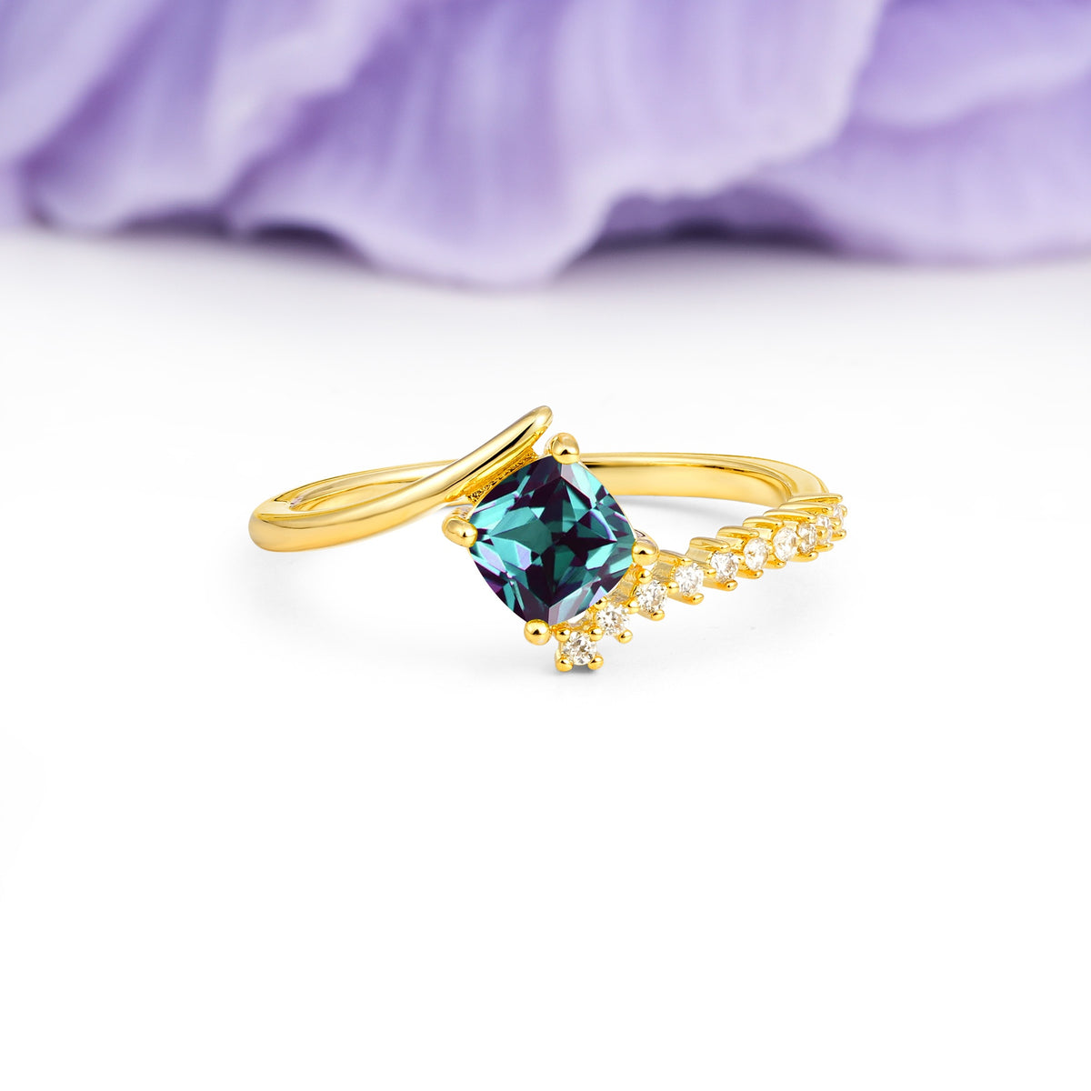Classic Twisted 4-Prong Princess Cut Alexandrite Engagement Ring - Additional view