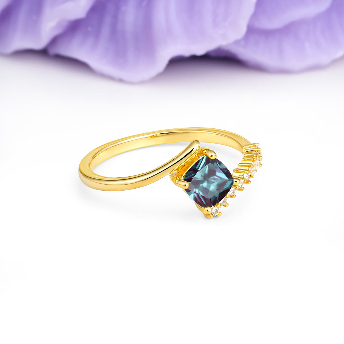 Classic Twisted 4-Prong Princess Cut Alexandrite Engagement Ring - Additional view
