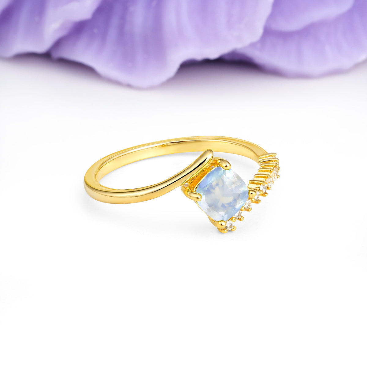 Classic Twisted 4-Prong Princess Cut Moonstone Engagement Ring - Additional view