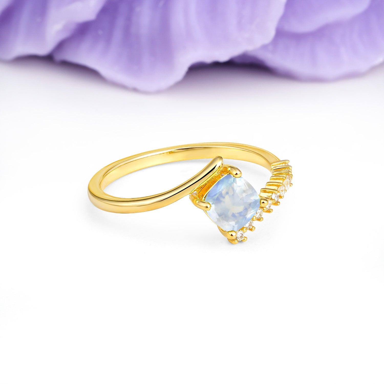 Classic Twisted 4-Prong Princess Cut Moonstone Engagement Ring - Additional view