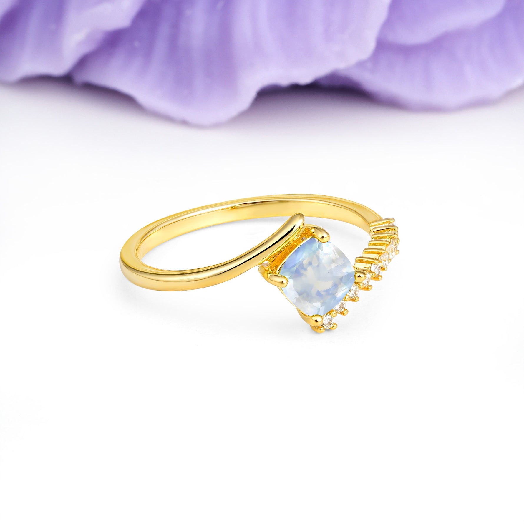 Classic Twisted 4-Prong Princess Cut Moonstone Engagement Ring - Additional view