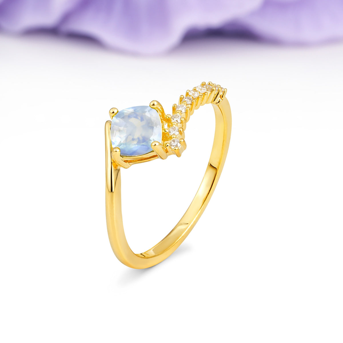 Classic Twisted 4-Prong Princess Cut Moonstone Engagement Ring - Additional view