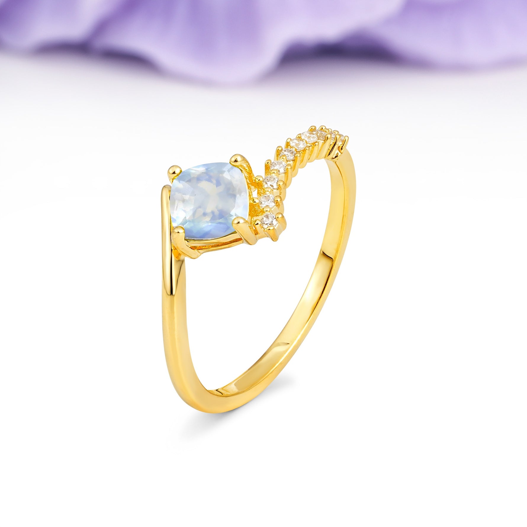 Classic Twisted 4-Prong Princess Cut Moonstone Engagement Ring - Additional view