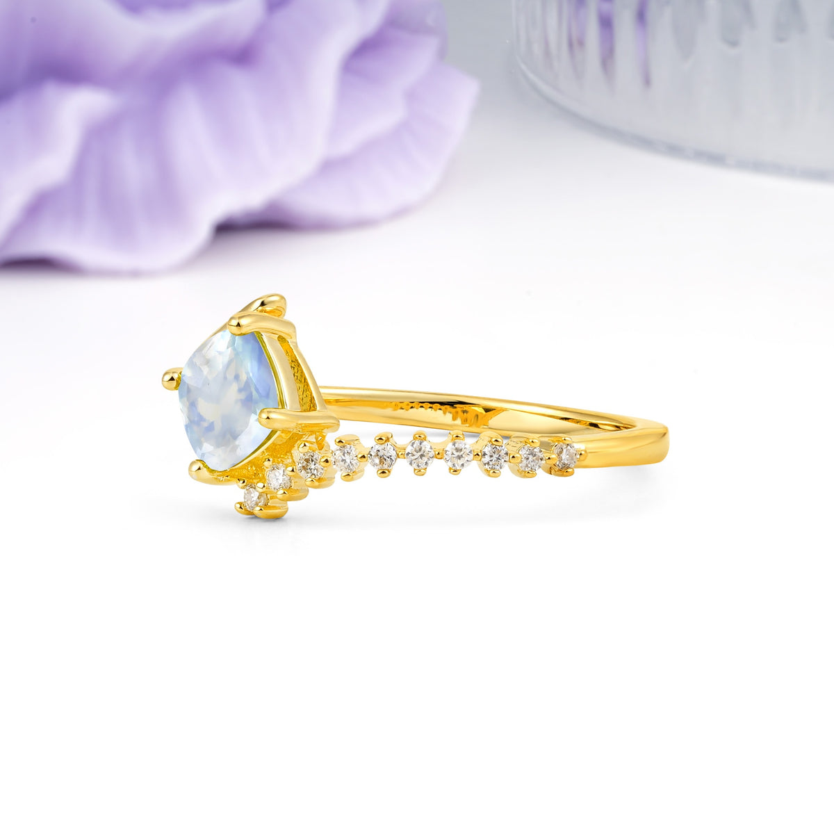 Classic Twisted 4-Prong Princess Cut Moonstone Engagement Ring - Additional view