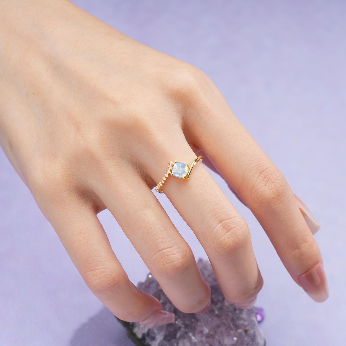 Classic Twisted 4-Prong Princess Cut Moonstone Engagement Ring