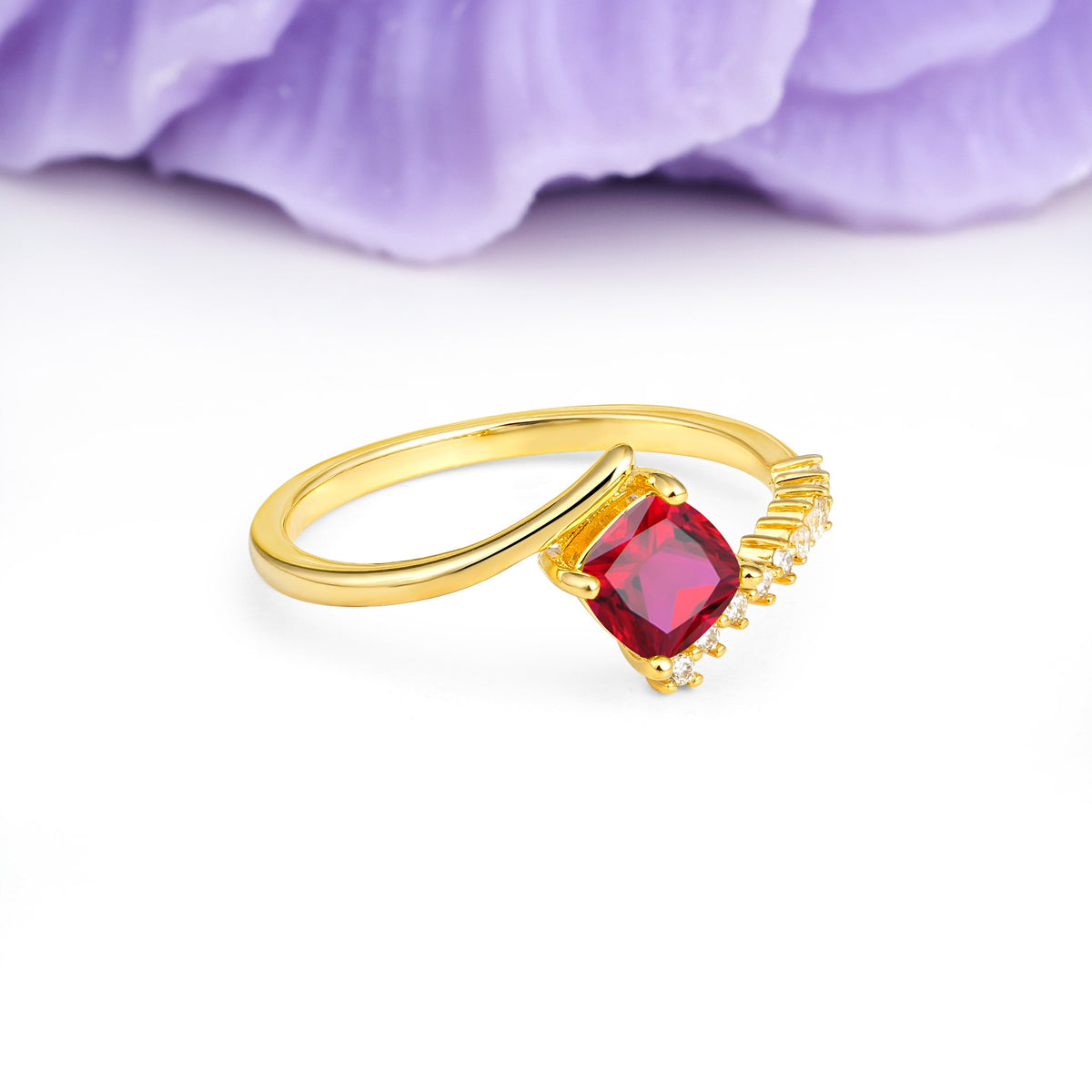 Classic Twisted 4-Prong Princess Cut Ruby Engagement Ring - Additional view