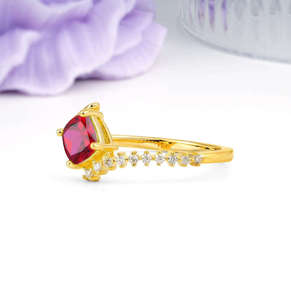 Classic Twisted 4-Prong Princess Cut Ruby Engagement Ring - Additional view