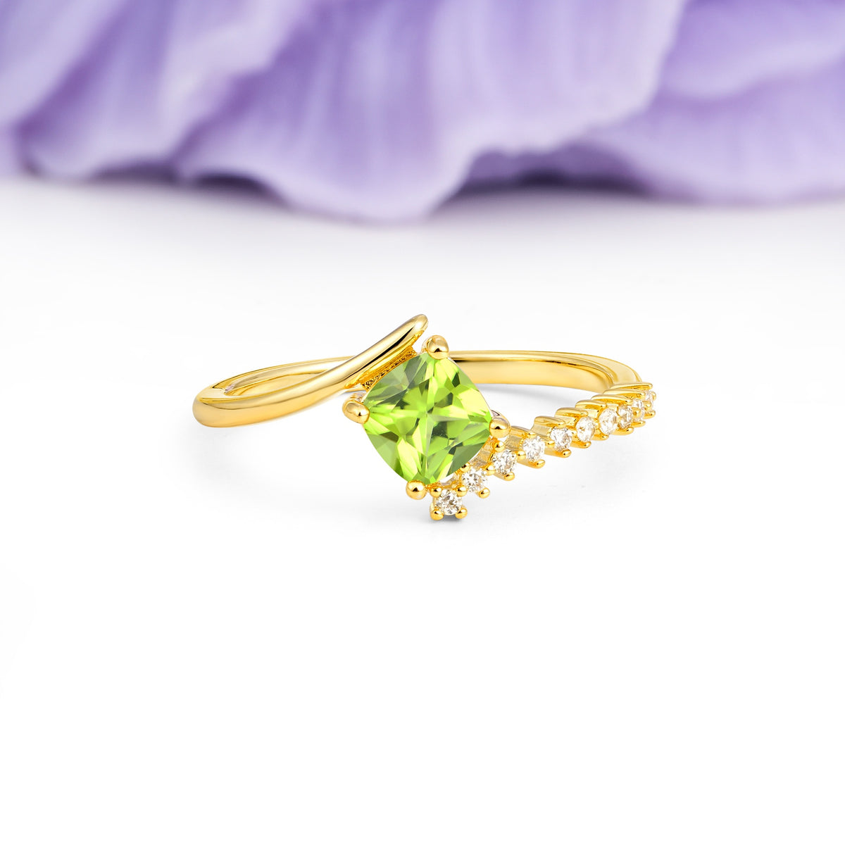 Classic Twisted 4-Prong Princess Cut Peridot Engagement Ring - Additional view