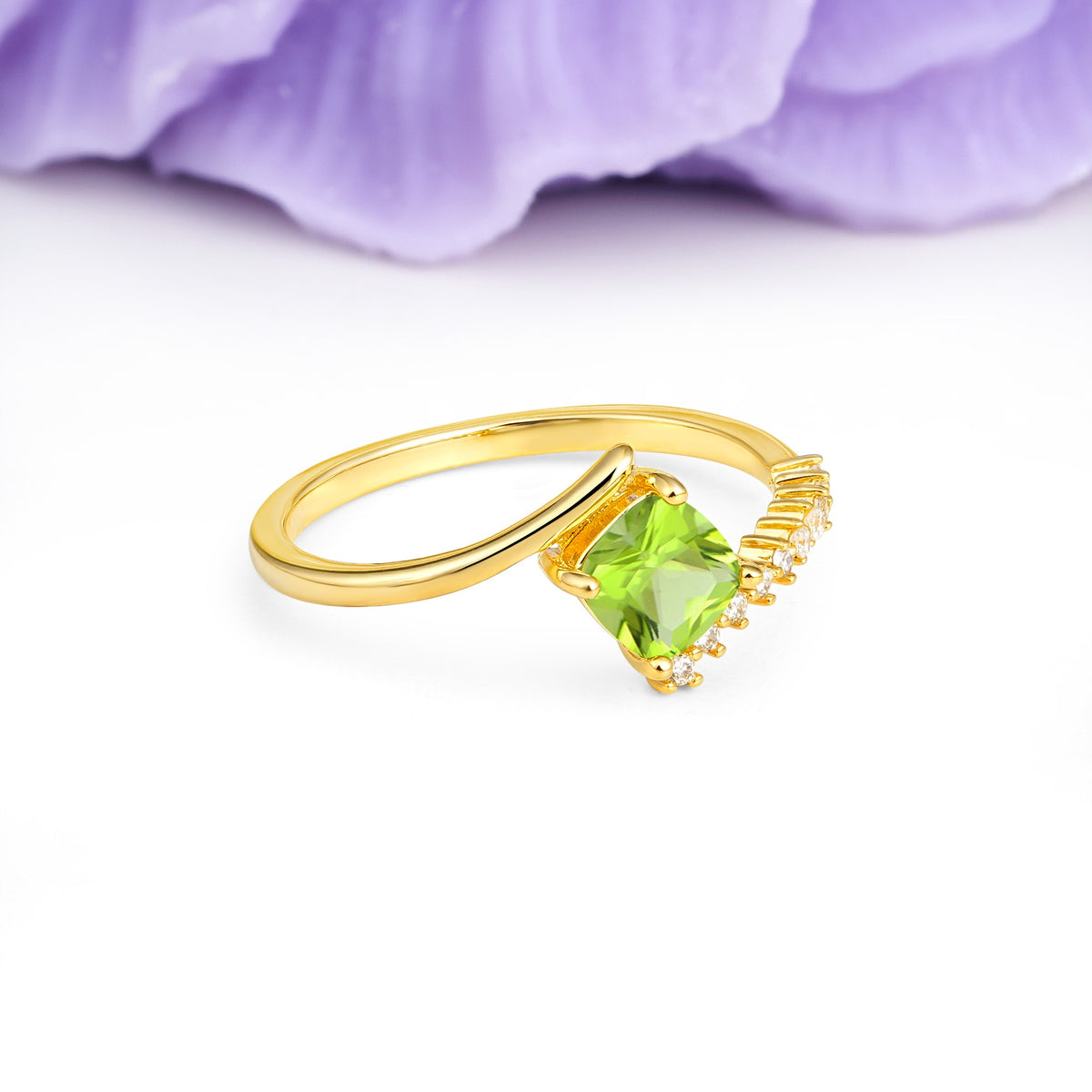 Classic Twisted 4-Prong Princess Cut Peridot Engagement Ring - Additional view