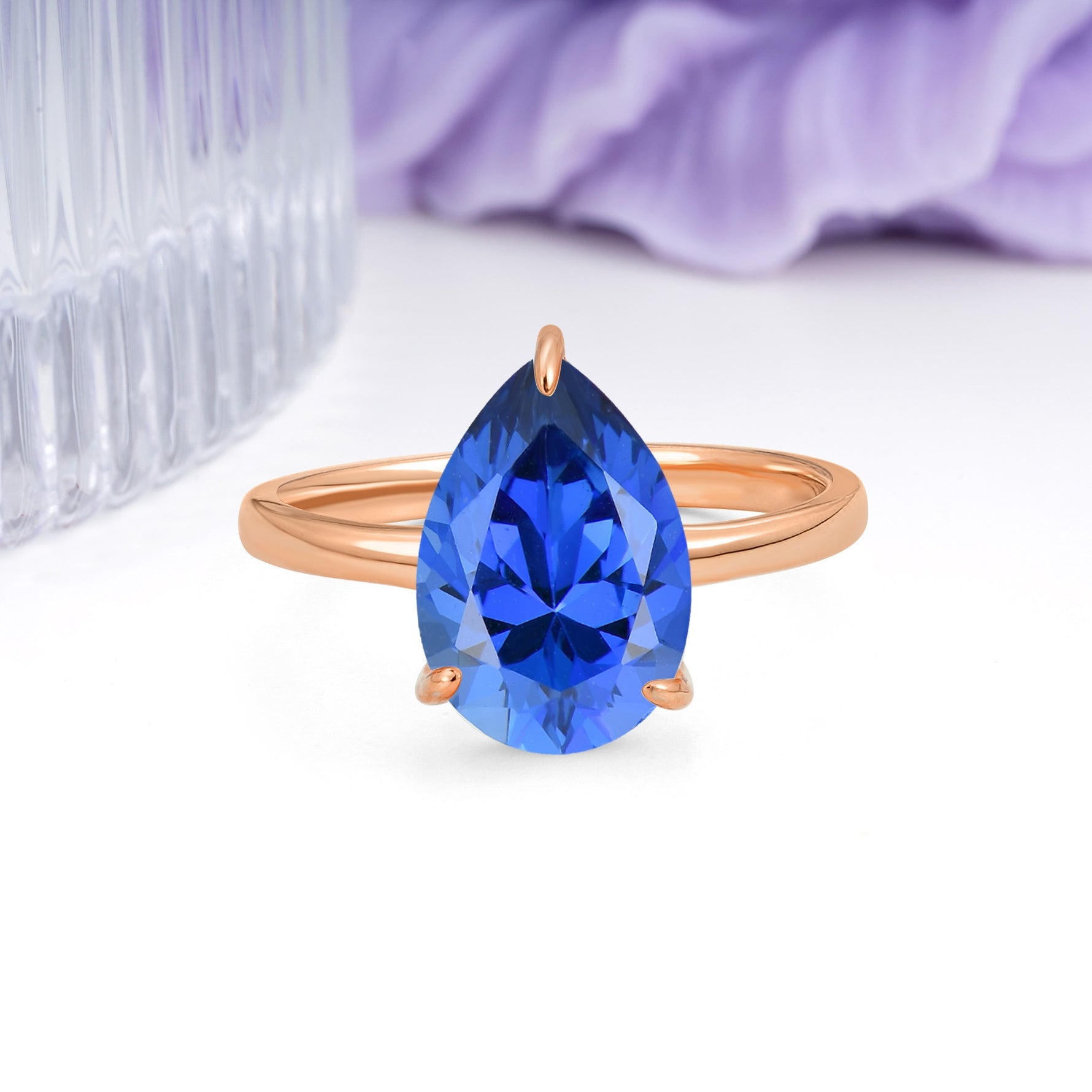 Classic Minimalist 3 Prong Pear Cut Sapphire Engagement Ring - Additional view
