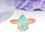 Classic Minimalist 3 Prong Pear Cut Fire Opal Engagement Ring - Additional view