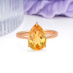 Classic Minimalist 3 Prong Pear Cut Citrine Engagement Ring - Additional view