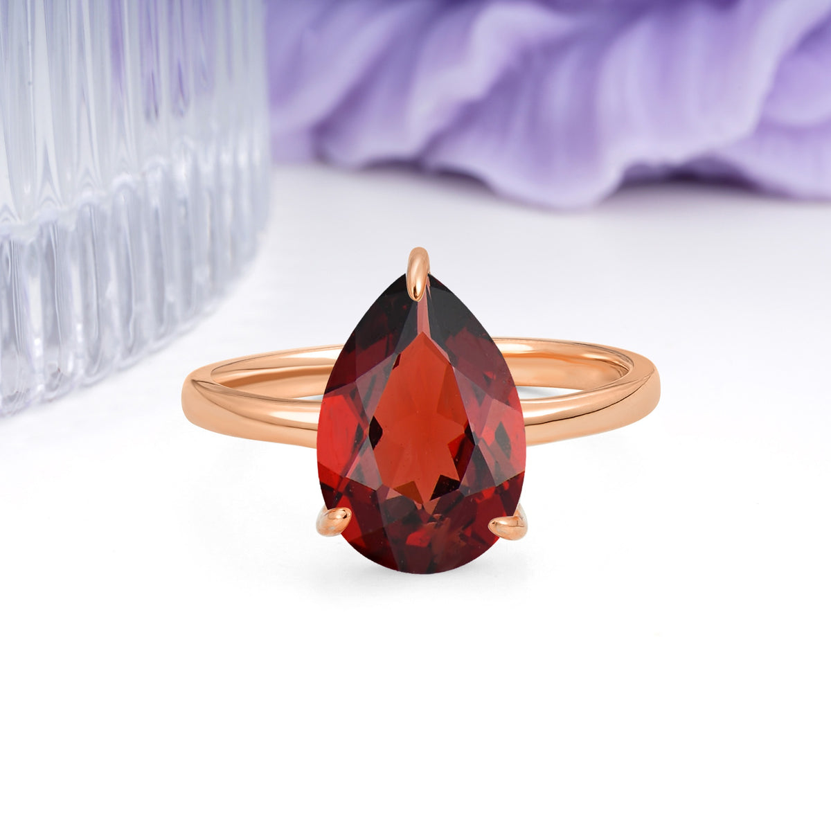 Classic Minimalist 3 Prong Pear Cut Garnet Engagement Ring - Additional view