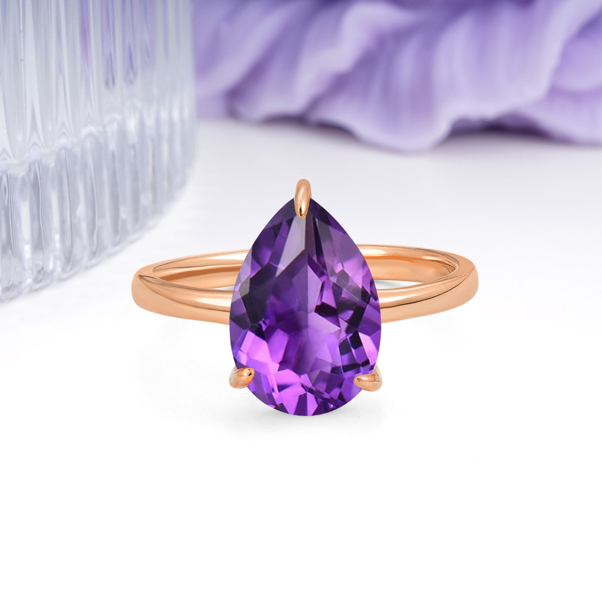 Classic Minimalist 3 Prong Pear Cut Amethyst Engagement Ring - Additional view