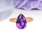 Classic Minimalist 3 Prong Pear Cut Amethyst Engagement Ring - Additional view