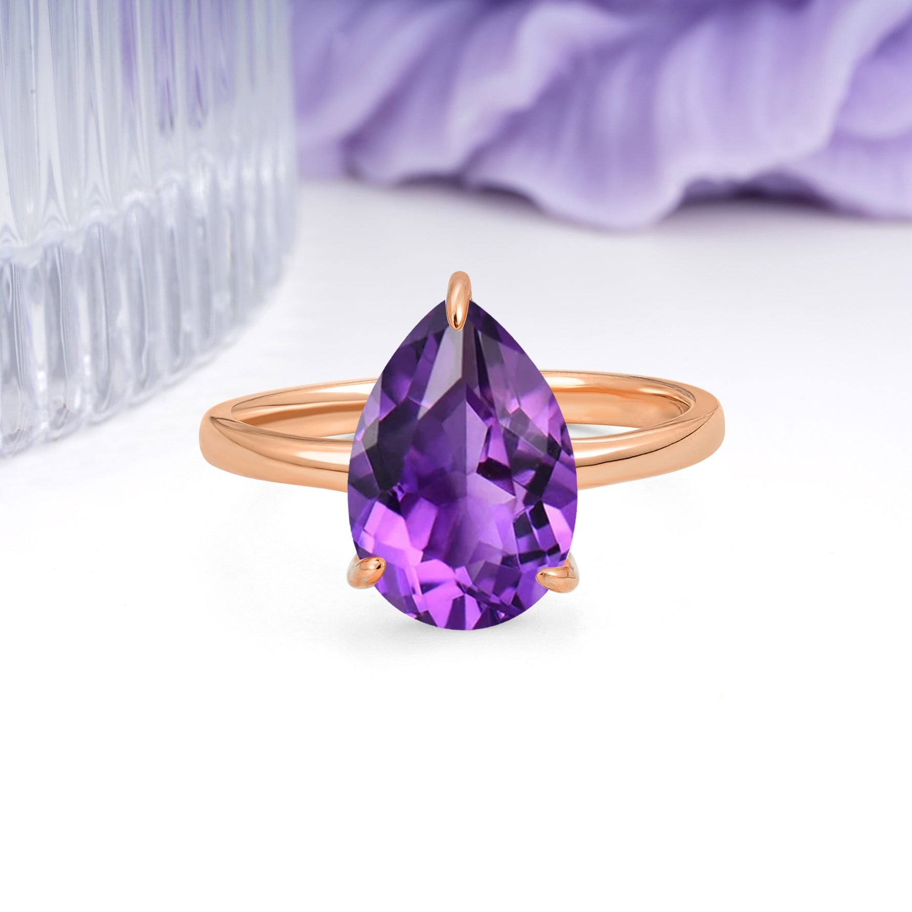 Classic Minimalist 3 Prong Pear Cut Amethyst Engagement Ring - Additional view