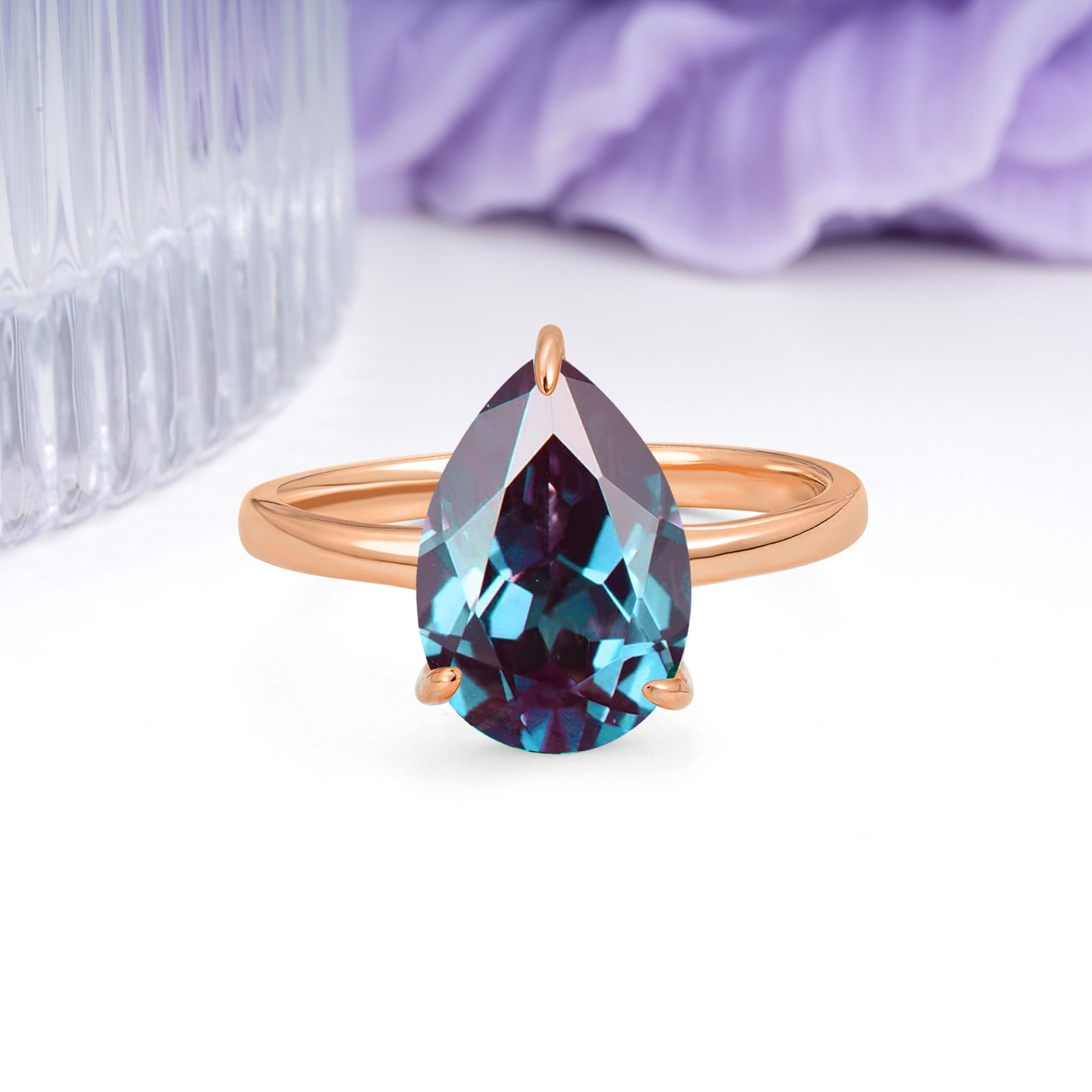 Classic Minimalist 3 Prong Pear Cut Alexandrite Engagement Ring - Additional view