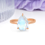 Classic Minimalist 3 Prong Pear Cut Moonstone Engagement Ring - Additional view