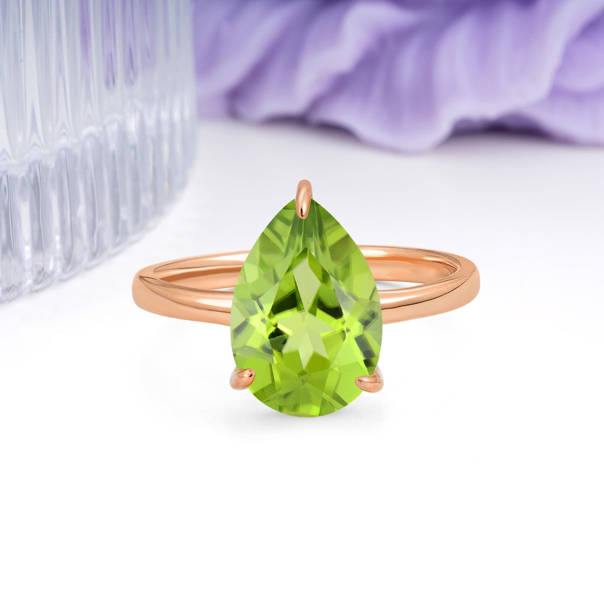 Classic Minimalist 3 Prong Pear Cut Peridot Engagement Ring - Additional view