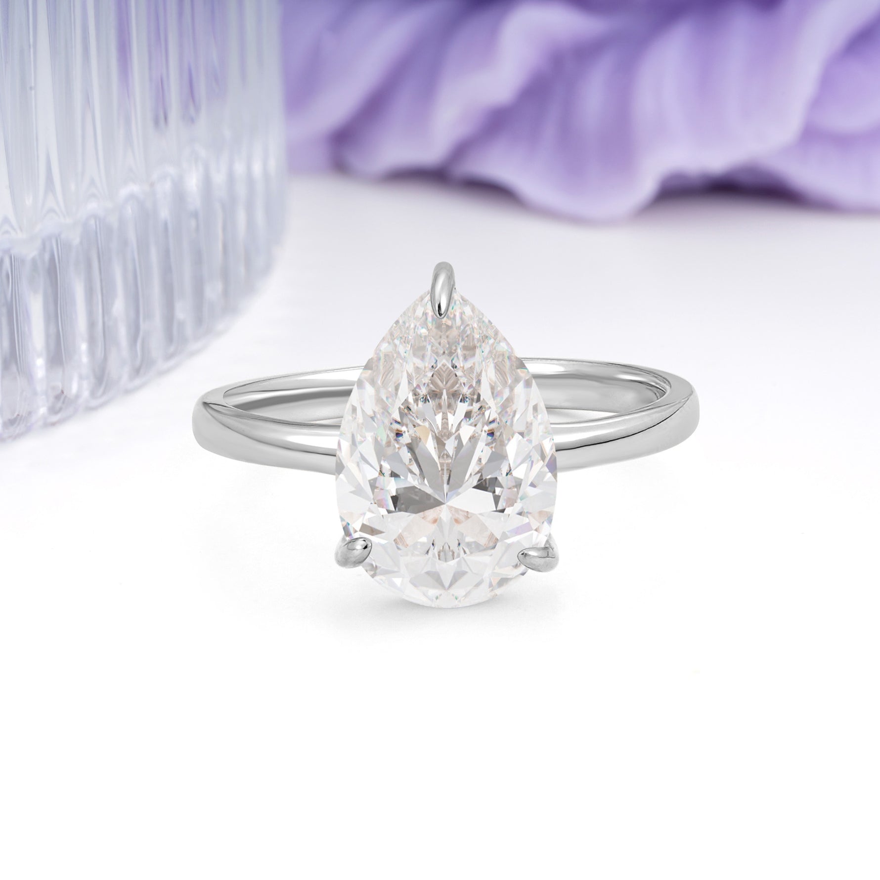 Classic Minimalist 3 Prong Pear Cut Moissanite Engagement Ring - Additional view