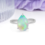 Classic Minimalist 3 Prong Pear Cut Fire Opal Engagement Ring - Additional view