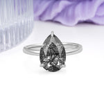 Classic Minimalist 3 Prong Pear Cut Black Rutilated Quartz Engagement Ring - Additional view