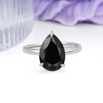 Classic Minimalist 3 Prong Pear Cut Black Onyx Engagement Ring - Additional view